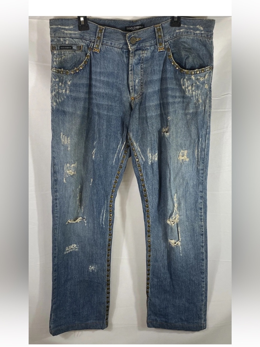 Dolce & Gabbana Distressed Studded Blue Denim Tiger Jeans